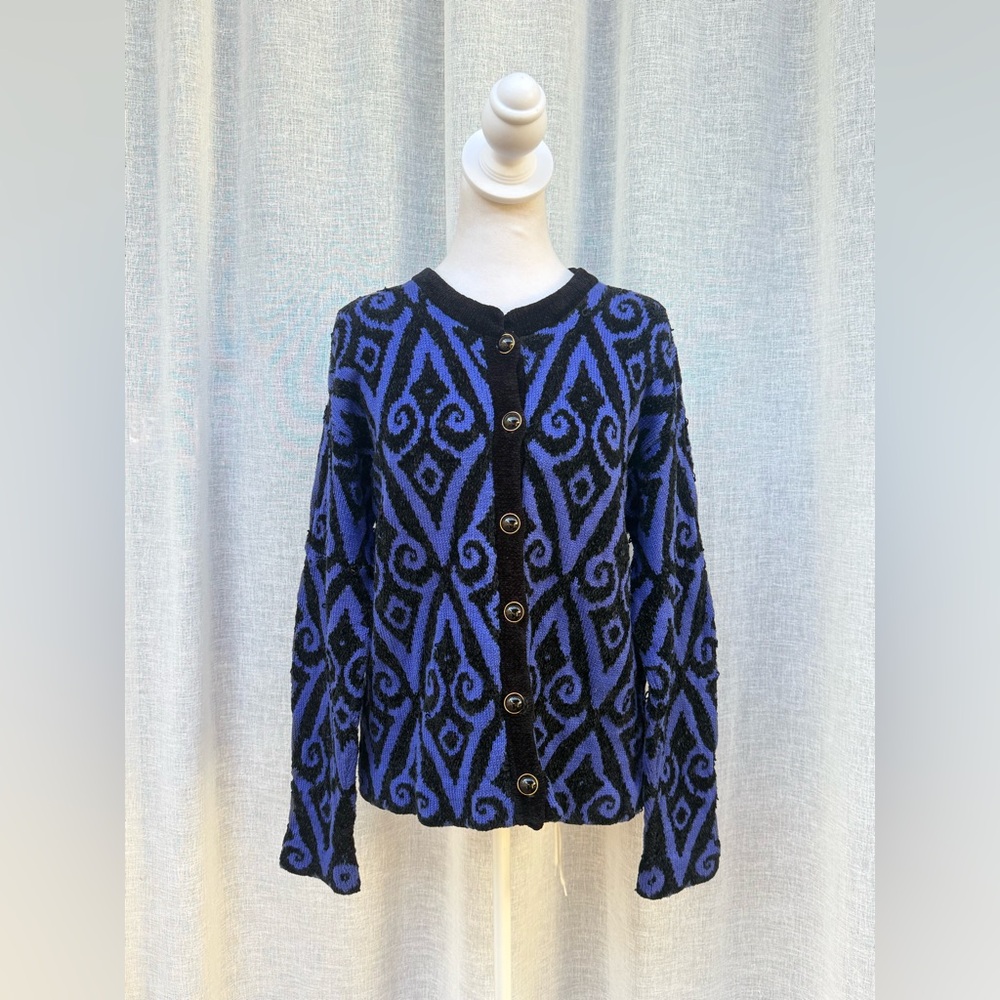 1990 LAN KNITs of Vermont purple black scroll button down  cardigan